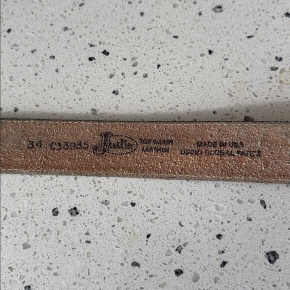 Justin Brown Leather Belt Silver-Tone Buckle USA Flag Western Embossed Size 34 - Picture 4 of 13